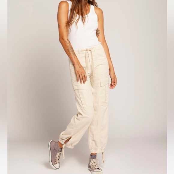 Current/Elliott The Capture Biscuit Cream Cargo Drawstring Ankle Pants 27 - Picture 1 of 12